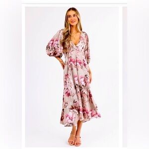 HYFVE Satin Floral V-neck Maxi Dress